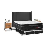 Juego de Dormitorio Forli Platinium 4 Cajones Queen Gris + Velador Milan