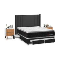 Juego de Dormitorio Forli Golden 4 Cajones Queen Gris + Velador Milan