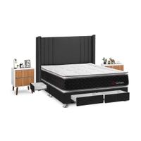 Juego de Dormitorio Forli Golden 4 Cajones King Gris + Velador Milan