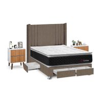 Juego de Dormitorio Forli Golden 4 Cajones 2 Plazas Marrón + Velador Milan