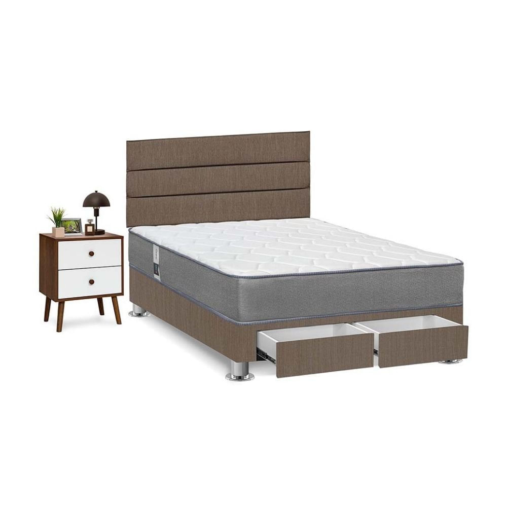 Juego de Dormitorio Forli Polaris Marrón con Cajones 2 Plazas + Velador For