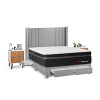 Juego de Dormitorio Forli Platinium 4 Cajones Queen Plata + Velador Milan
