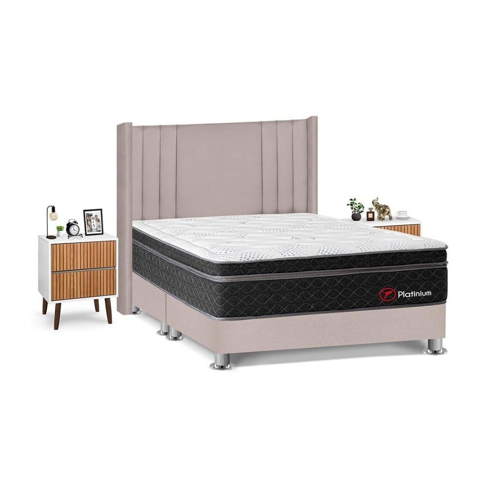 Juego de Dormitorio Forli Platinium Queen Beige + Velador Milan