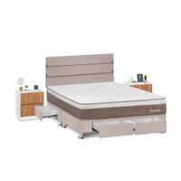 Juego de Dormitorio Forli Boreal 4 Cajones Queen Beige + Velador Roma