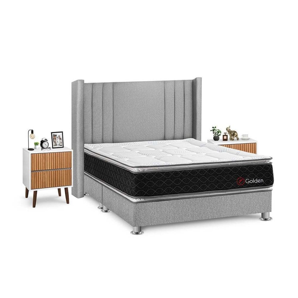 Juego de Dormitorio Forli Golden King Plata + Velador Milan