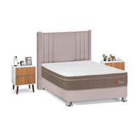 Juego de Dormitorio Forli Sirius 2 Plazas Beige + Velador Milan