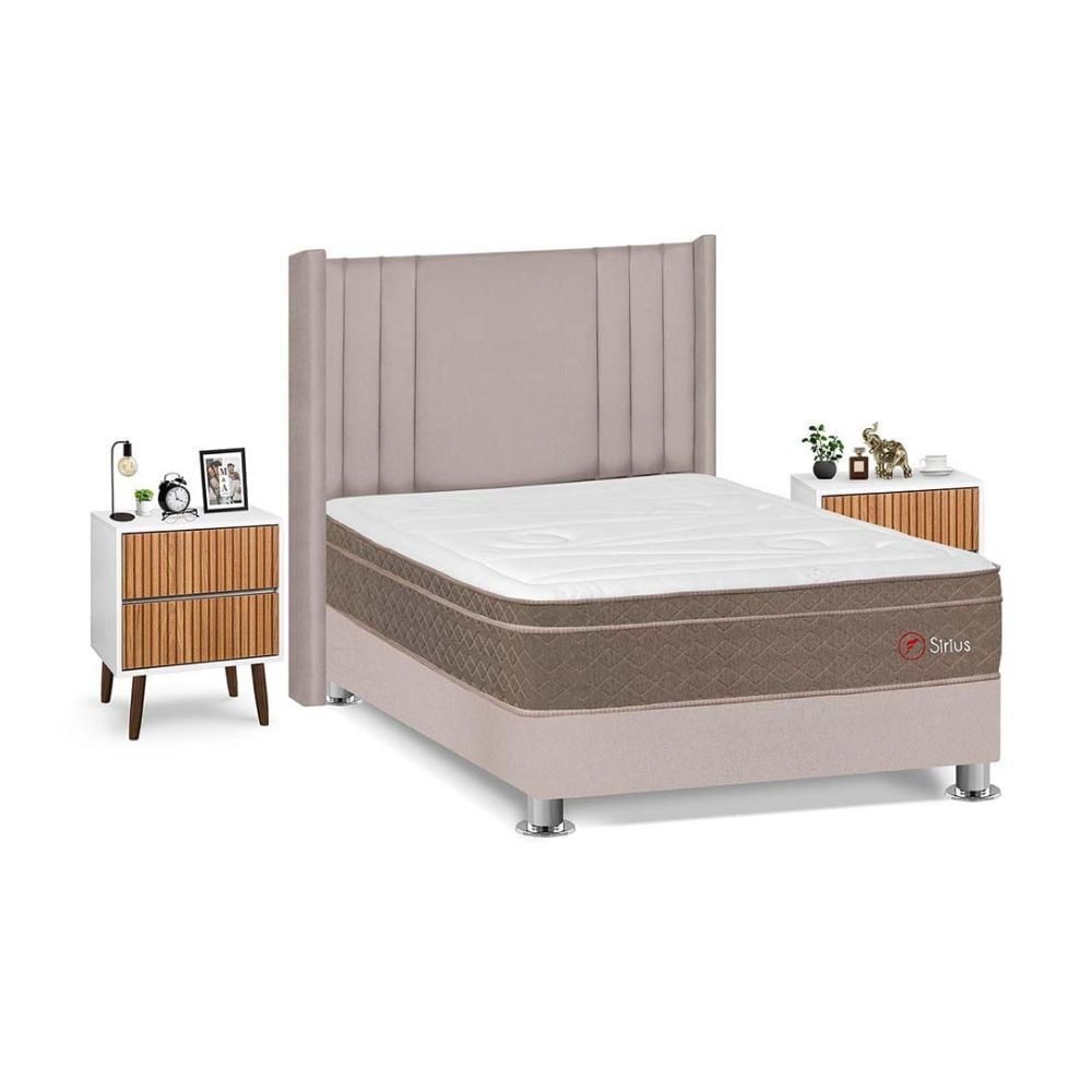 Juego de Dormitorio Forli Sirius 2 Plazas Beige + Velador Milan