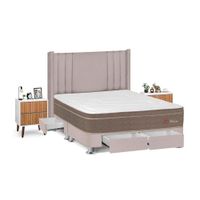 Juego de Dormitorio Forli Sirius 4 Cajones Queen Beige + Velador Milan
