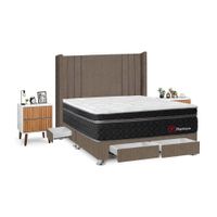 Juego de Dormitorio Forli Platinium 4 Cajones King Marrón + Velador Milan