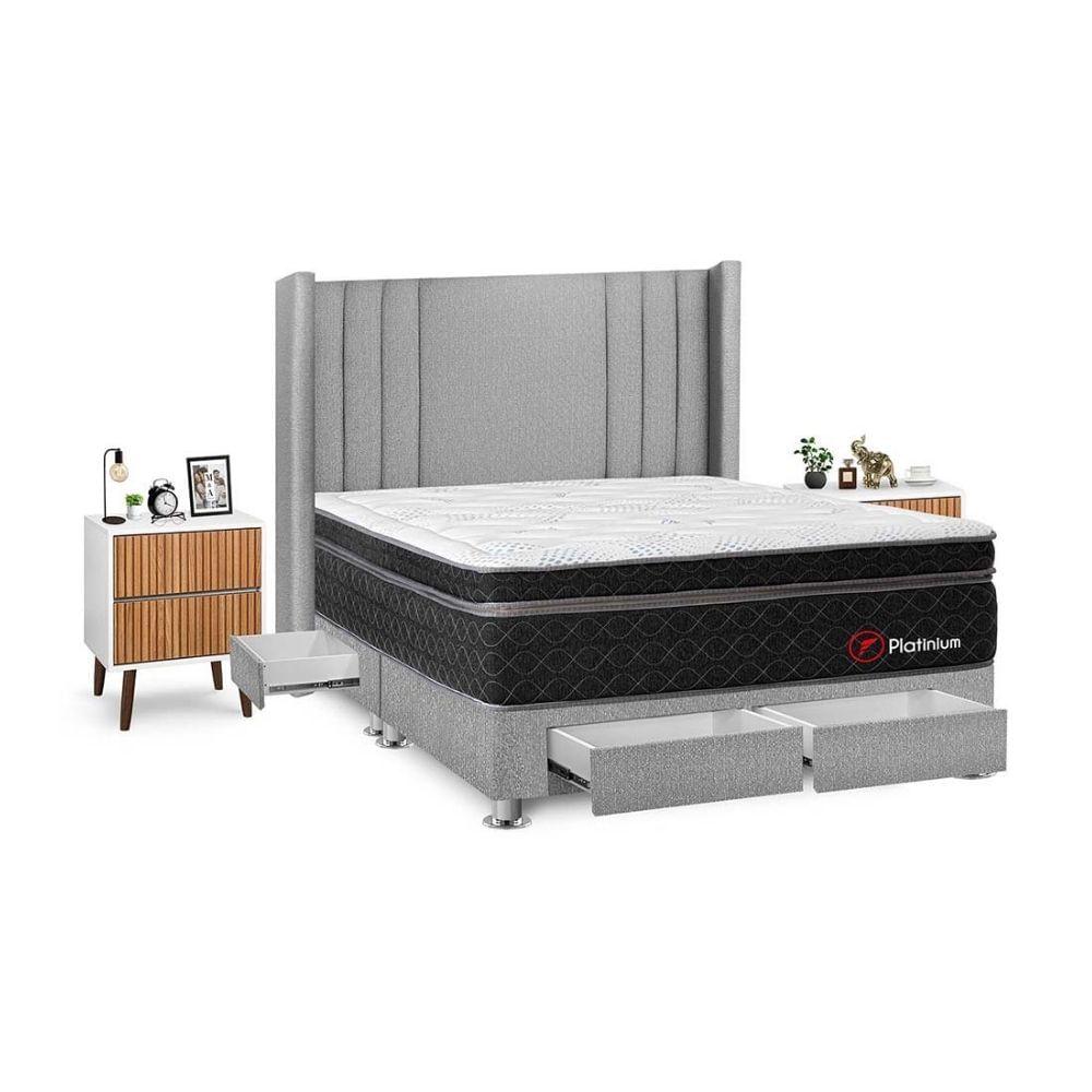 Juego de Dormitorio Forli Platinium 4 Cajones King Plata + Velador Milan