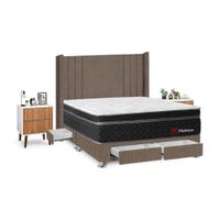 Juego de Dormitorio Forli Platinium 4 Cajones Queen Marrón + Velador Milan