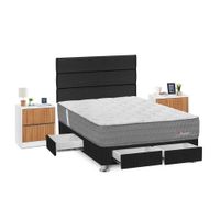 Juego de Dormitorio Forli Pocket 4 Cajones 2 Plazas Gris + Velador Roma