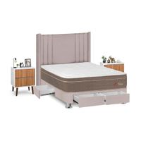 Juego de Dormitorio Forli Sirius 4 Cajones 2 Plazas Beige + Velador Milan