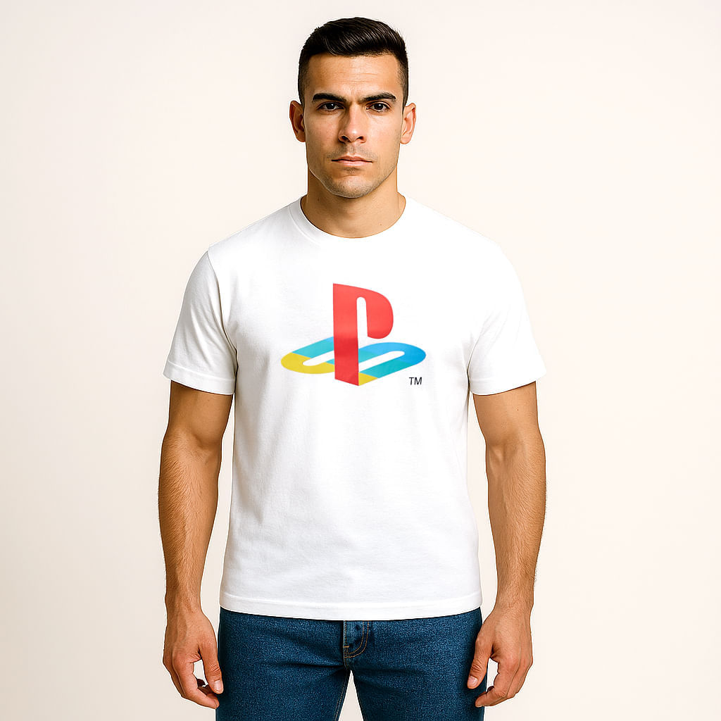 Polo Blanco Logo PlayStation Caballero