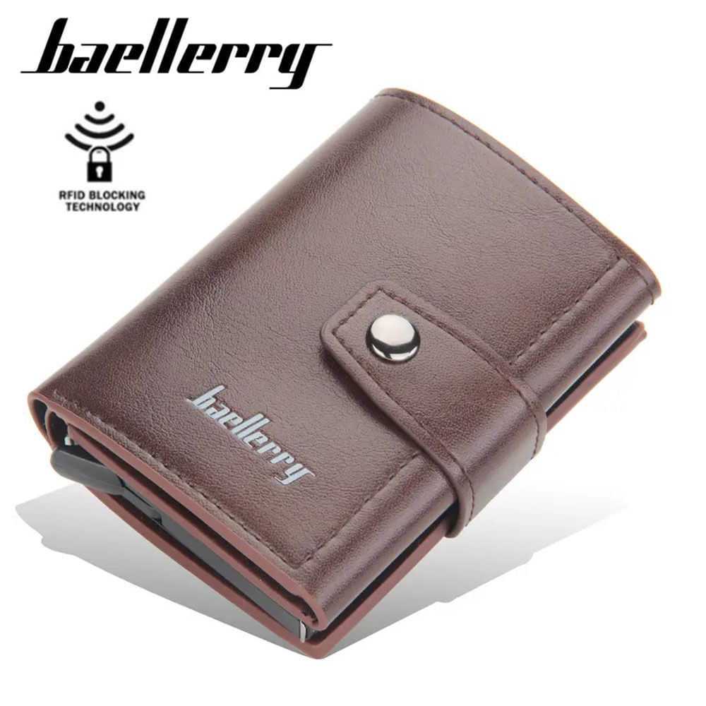 Billetera Antirrobo Hombre RFID de Cuero Tarjetero Billetera Baellerry- Marrón Oscuro