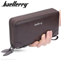 Billetera Larga de Cuero Hombre Billetera Grande con Doble Cierre y Porta Celular Café