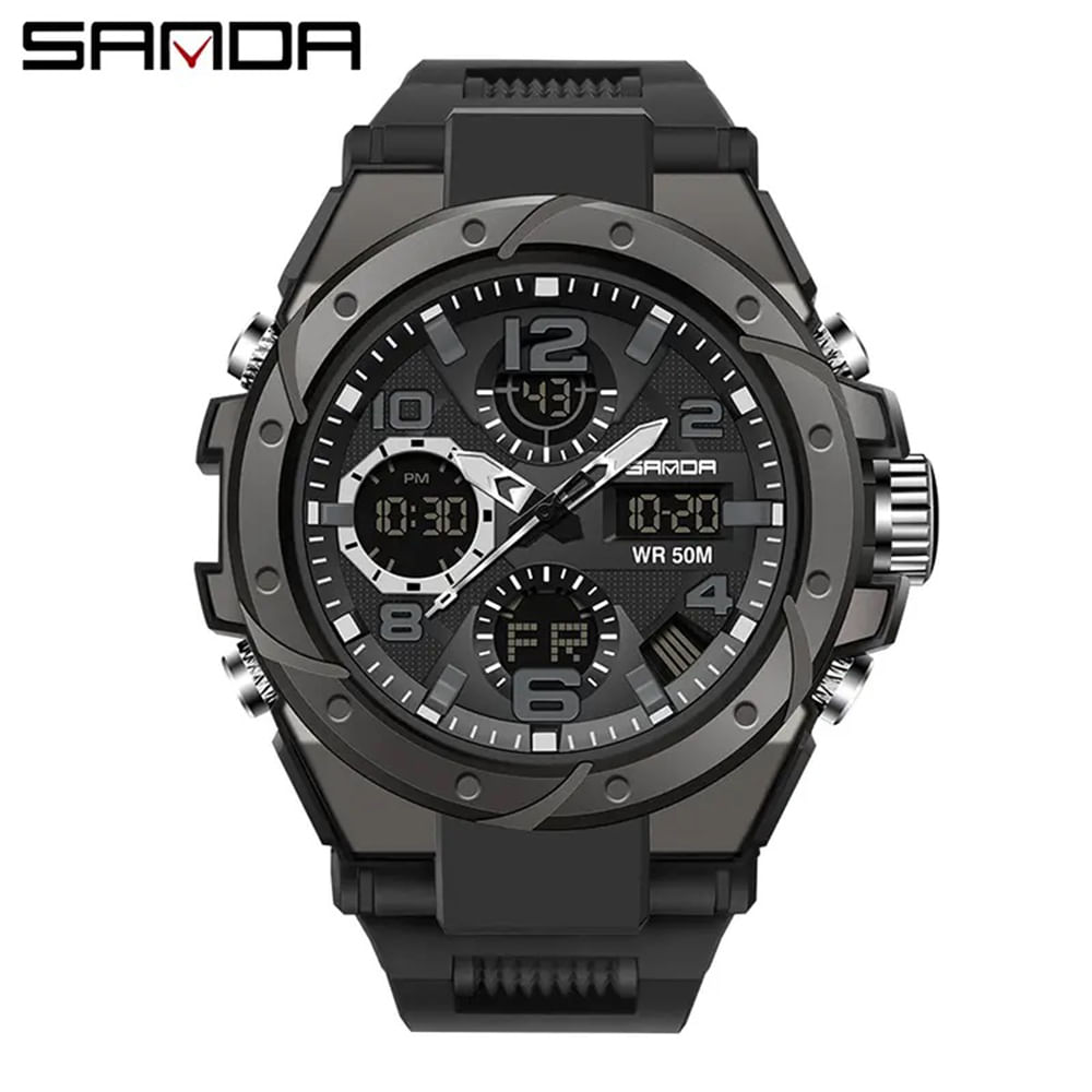 Reloj Hombre Deportivo Análogo Digital Impermeable con Cronógrafo Resistente al Agua -Negro