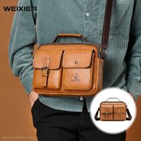 Morral Hombre Cuero PU Weixier Bandolera Impermeable Casual - Marrón