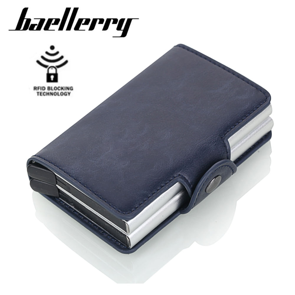 Billetera Cuero para Hombre Tarjetero con Protección RFID Capacidad 14 Tarjetas - Azul