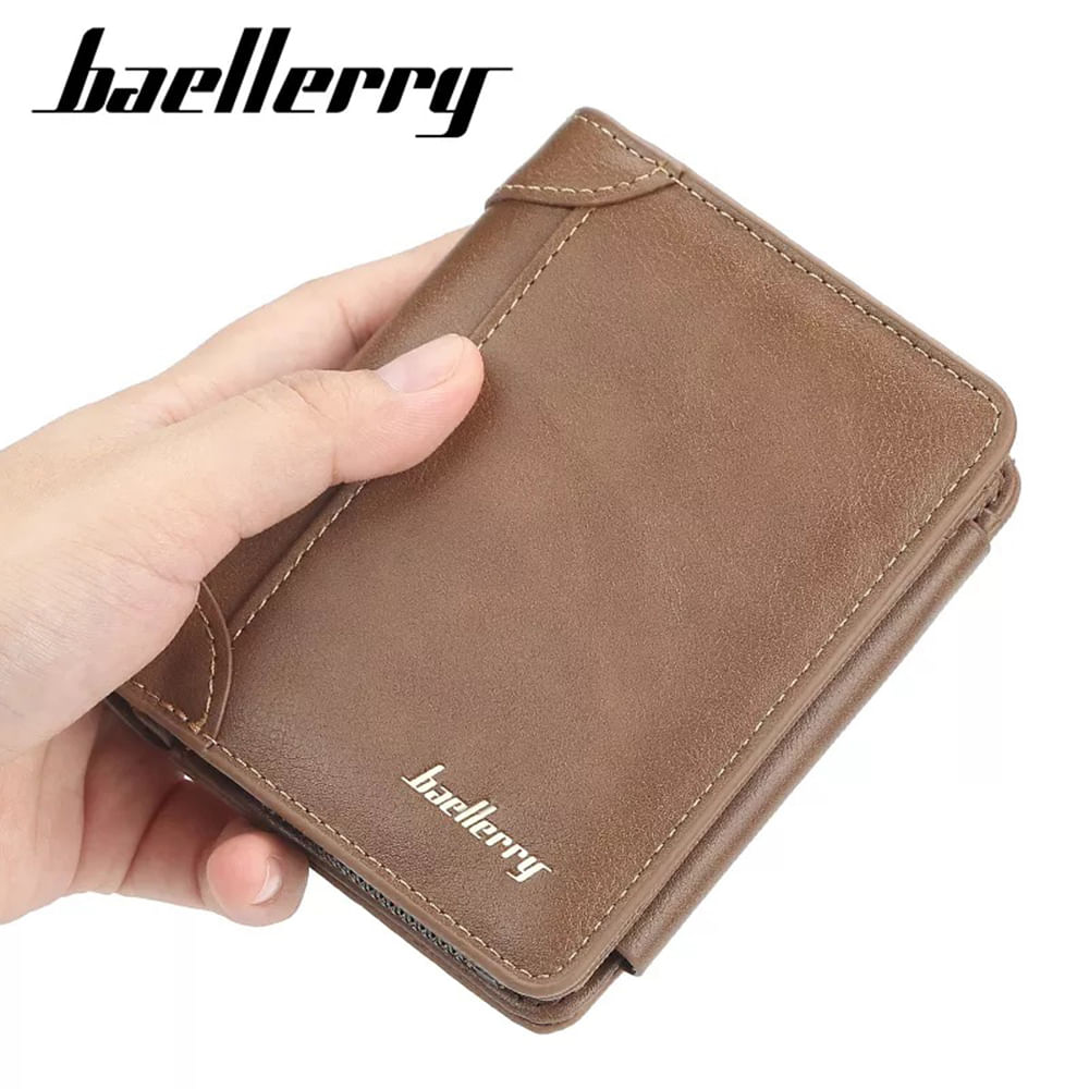 BILLETERA DE CUERO PARA HOMBRE BAELLERRY TARJETERO CON MONEDERO MARRÓN KHAKI