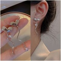 Arete Largo de Corazón con Cristales para Mujer Joyería de Moda