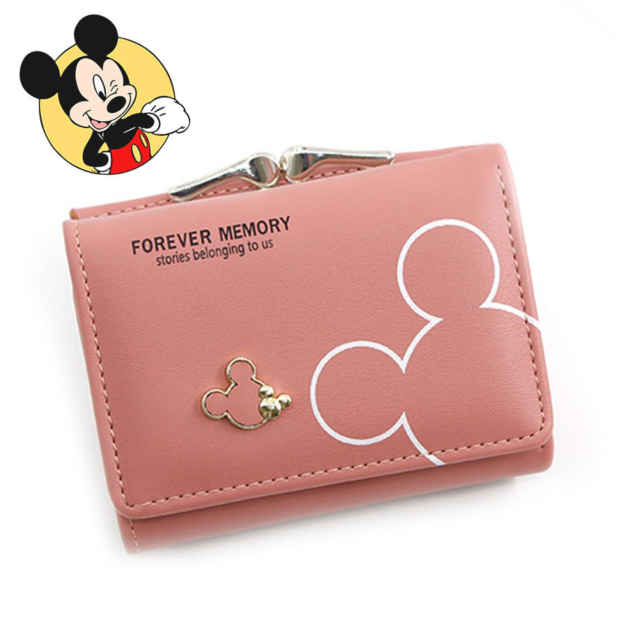 BILLETERA MONEDERO MUJER CUERO MICKEY MOUSE - ROSADO