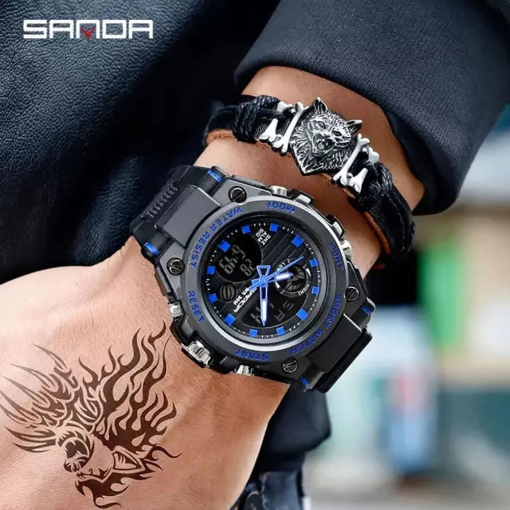 Reloj Hombre Deportivo Análogo Digital Impermeable con Cronógrafo Militar Resistente al Agua - Azul