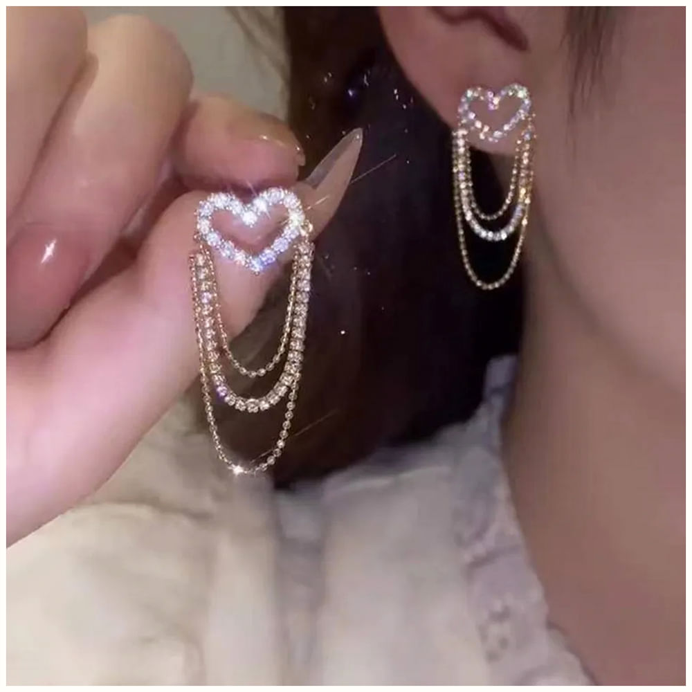 Aretes Largos para Mujer de Corazón Colgantes Dorado Joyería de Moda