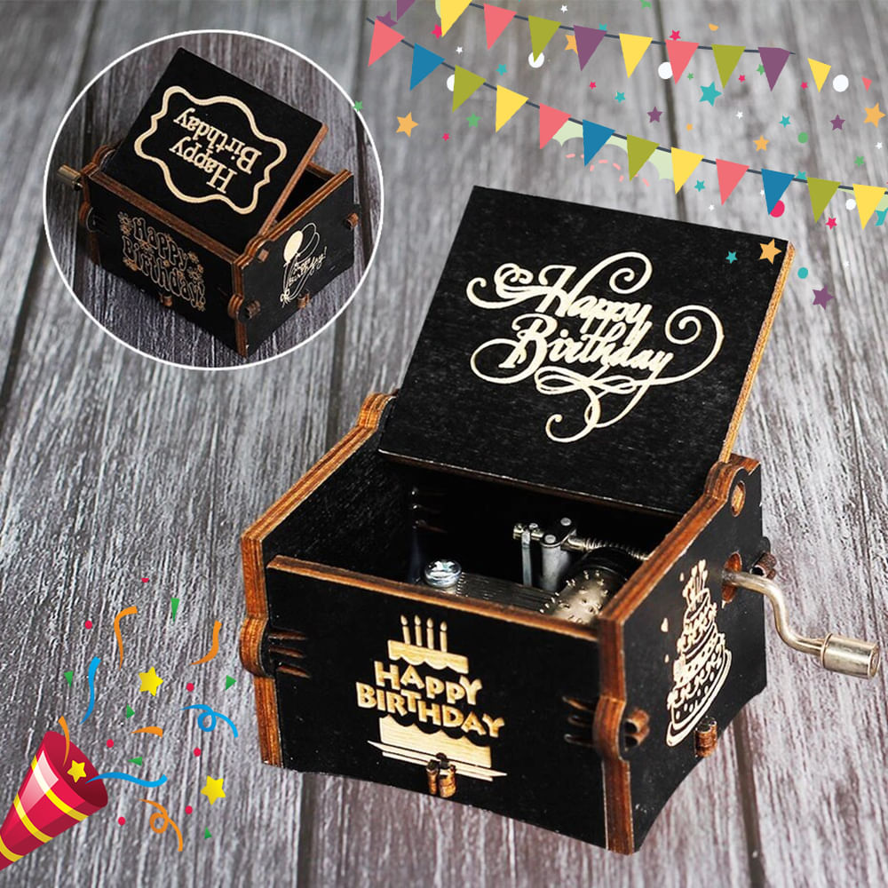 Caja Musical Feliz Cumpleaños Happy Birthday Decoración Cumpleaños Regalo - Negro