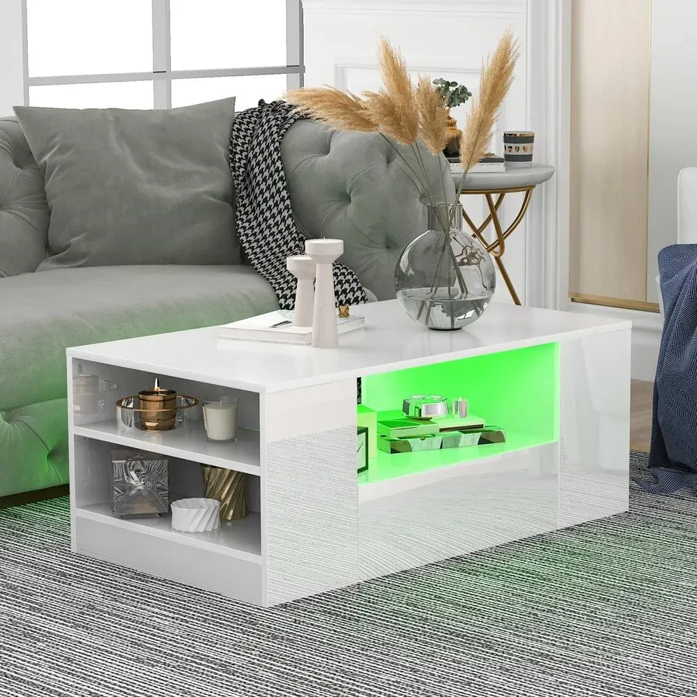 Mesa de Centro TU MESITA Mistic luz LED 1 cajón color Blanco