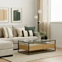 Mesa de Centro industrial 2 cajones Manila color Duna TU MESITA