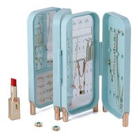 Joyero De 4 Capas Plegable Con Espejo Celeste