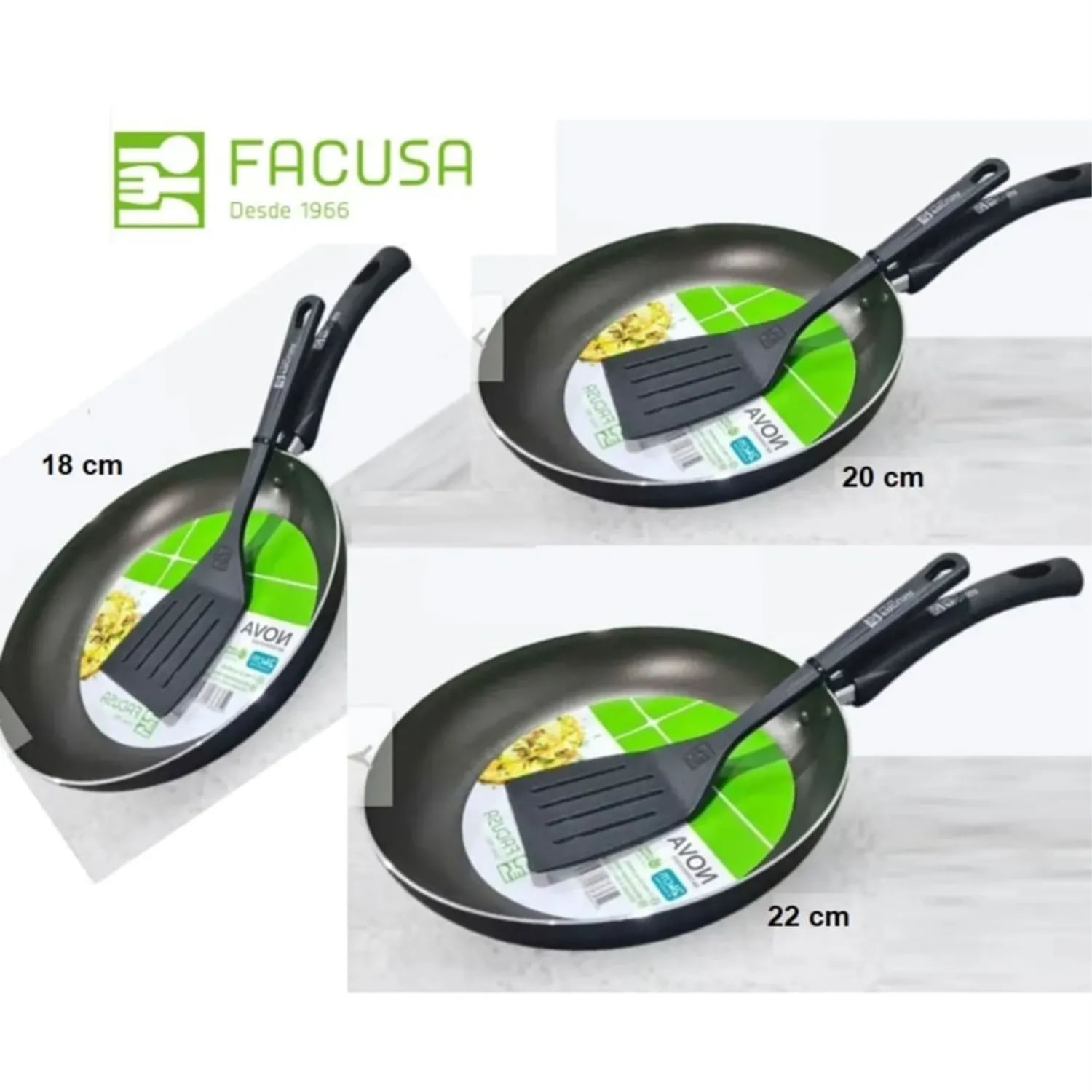 Set de Sartenes Facusa 22cm ,20 cm y 18 cm C/ Espatulas