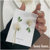 Aretes Largos Dorados para Mujer de Girasol Flor con Brillo Joyería