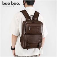 Mochila de Cuero con Porta Laptop Hombre Moda Juvenil - Marrón Oscuro