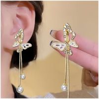 Aretes Largos de Mariposa Dorados Blanco para Mujer con Brillo Joyería
