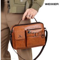 Morral Hombre Cuero Impermeable Weixier Porta Tablet - Marrón