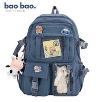 Mochila Kawaii Moda Coreana Colorida con Pines y Peluche para Mujer Niñas - Azul