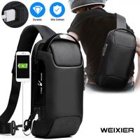 Riñonera Hombre Cruzada Antirrobo Impermeable con USB y Clave de Seguridad Negro