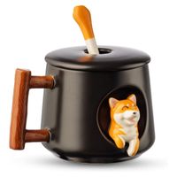Juego De Taza Con Cuchara Modelo Shiba Negro
