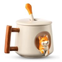 Juego De Taza Con Cuchara Modelo Shiba Blanco