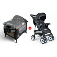 Combo Coche Multiposiciones Para Bebé Circus Negro + Cuna Corral Beige