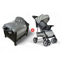 Combo Coche Multiposiciones Para Bebé Circus + Cuna Corral Gris