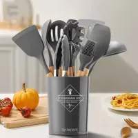 Set De12 Utensilios De Cocina De Silicona - Negro