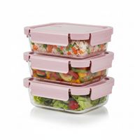 Taper De Vidrio Hermético 700ml Rectangular Set De 3 Unidades Rosado