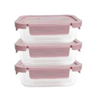 Taper De Vidrio 700ml Hermético y Práctico 3 Unidades Rosado