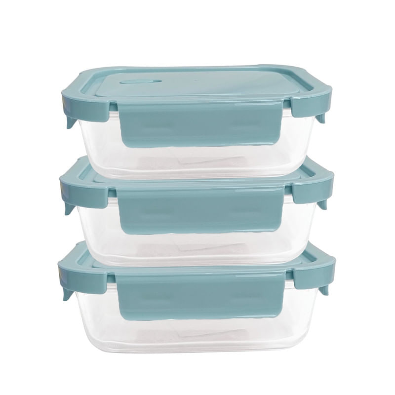Taper De Vidrio 700ml Hermético y Práctico 3 Unidades Celeste