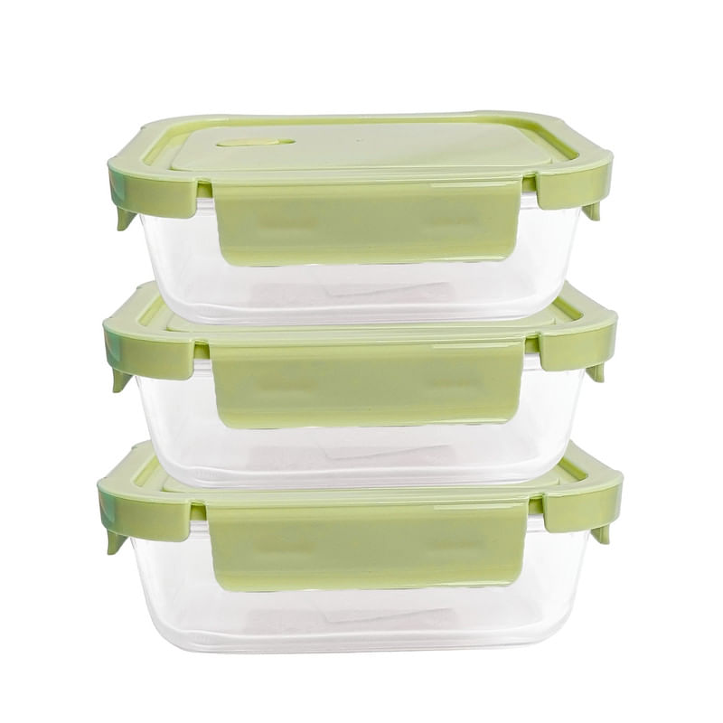 Taper De Vidrio 700ml Hermético y Práctico 3 Unidades Verde