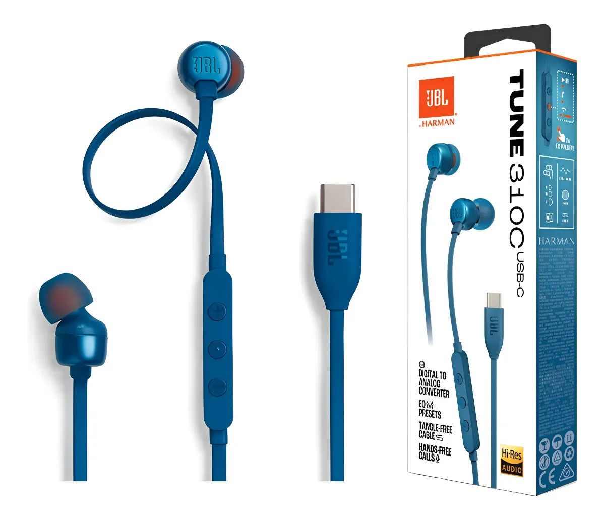 Auriculares Jbl Tune 310c, micrófono integrado, USB-C - Color Azul