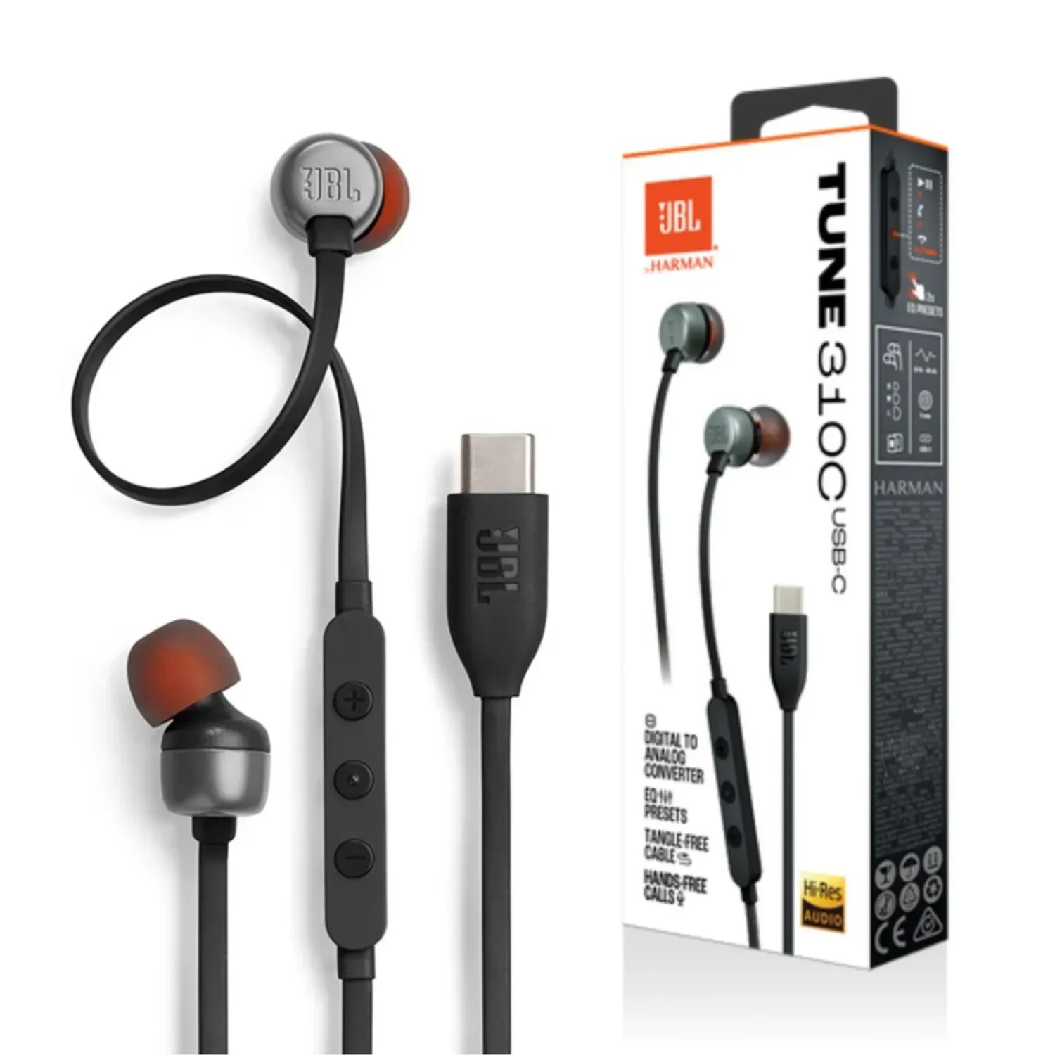 Auriculares Jbl Tune 310c, micrófono integrado, USB-C - Color Negro